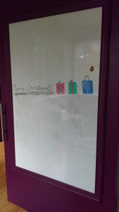 Office door with decorated whiteboard