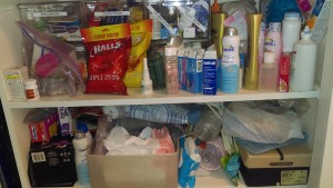 Messy closet shelf